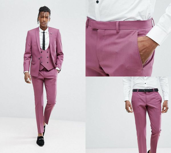 

2018 pink mens suits tuxedo three pieces (jacket+pants+vest) groomsmen wedding suits custom made prom suits mens handsome jacket, Black;gray