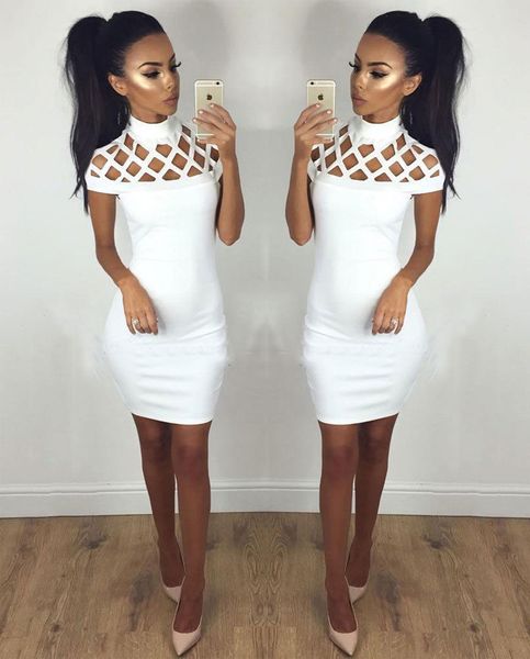 

women hollow out bodycon dresses short sleeved summer mini dress lady party fashion sheath solid color, Black;gray