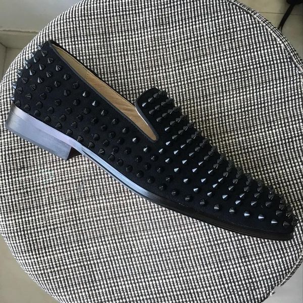 

New mens spiked black suede dress shoes red bottom designer brand business loafers wedding shoes fashion men oxfords 39-46