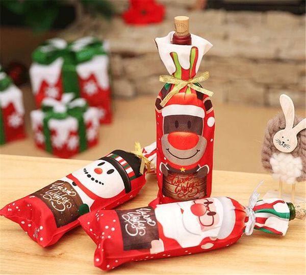 

новый праздничный стол декор званый ужин красное вино рождество санта-дерево бутылка обложка сумка наборы бутылка декор для нового года xmas