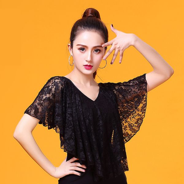 

fashion modern v-neck lace riffle latin dance clothes for women/female/girl/lady,ballroom performance wear yr0312, Black;red