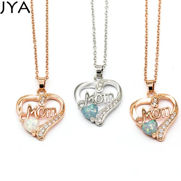 

jya mom love heart necklace rose golden silver plated copper zircon opal fashion pendant necklace women trendy birthday gift mom