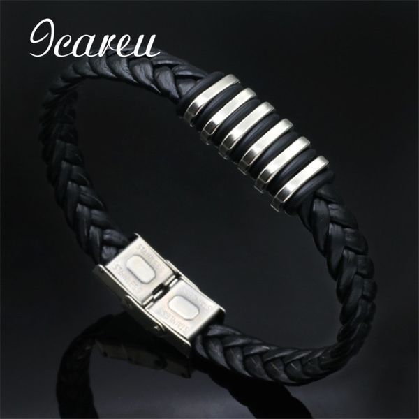 

wholesale black leather bracelet male and female couple retro handmade leather bracelet simple jewelry, Golden;silver
