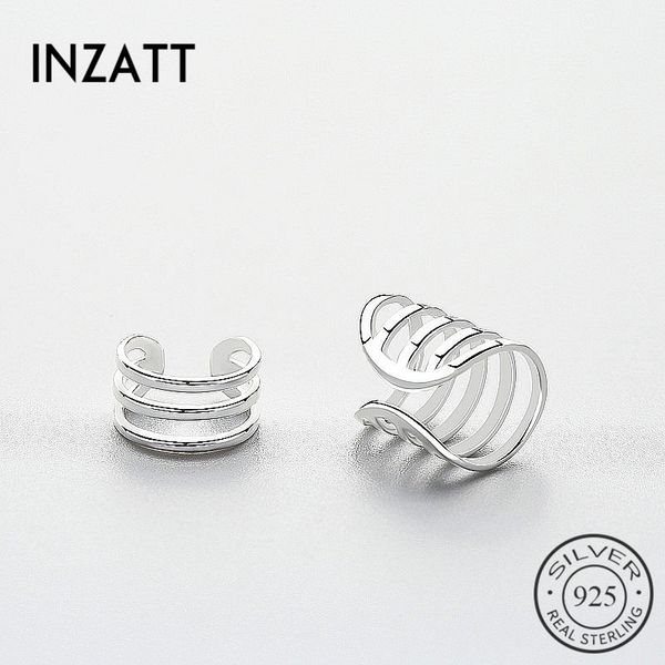 

inzatt hiphop multilayer hollow asymmetry real 925 sterling silver clip earrings minimalist style women summer party bijoux, Golden;silver