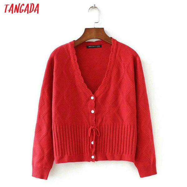 

tangada women red sweater coat sweet french style long sleeve v neck female cardigan sweater elegant outwear 2x03, White;black