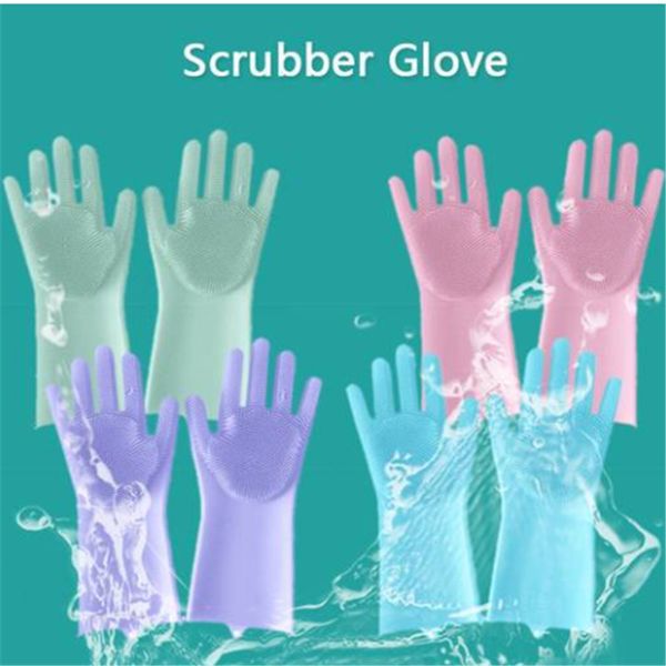 

2018 sales wholesales 2pcs scrub gloves dish washing cleaning silicone rubber soft scouring kitchen tools