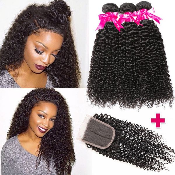 Perstar Hairs Virgin Curly Weave Human Hair With Closure Peruvian