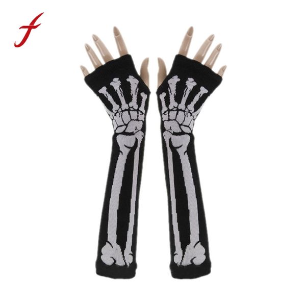 

halloween gloves punk skull print autumn winter long arm warmer fingerless gloves specail design, Blue;gray