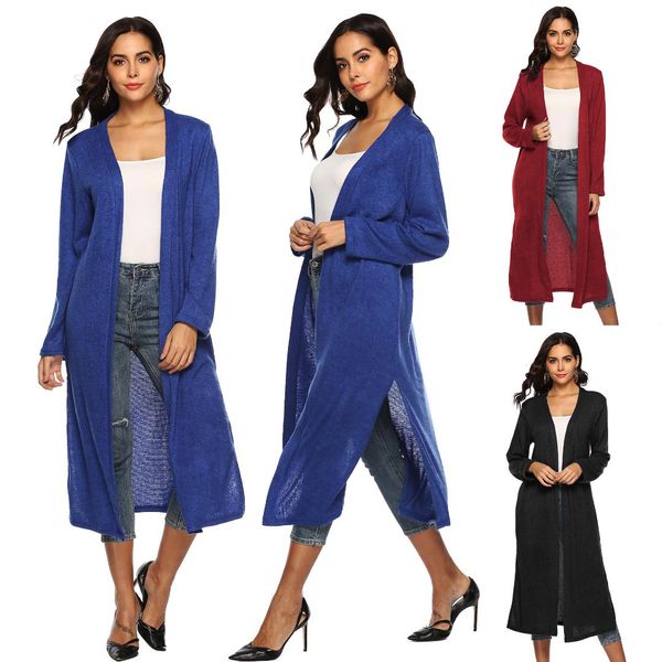 

ladies autumn and winter basic solid woman coat x-long flocking o-neck open stitch loose plus sizenew female coat, Black