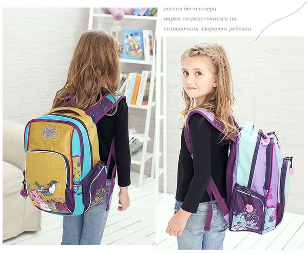 

russia style school bags children's school backpacks for girls cartoon birds pattern waterproof breathable orthopedic mochila