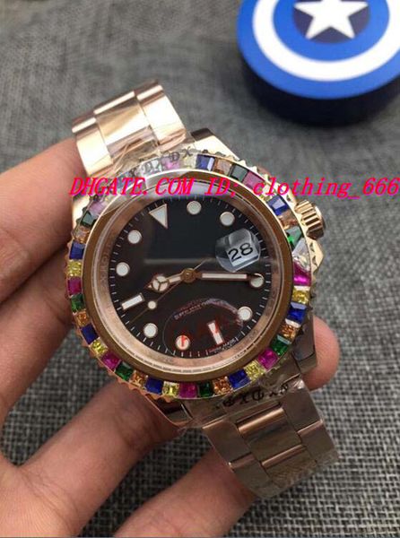 

luxury watches 2 colors dial rainbow diamond 116695sats new rose gold stainless steel bracelet automatic fashion men's watch wristwatch, Slivery;brown