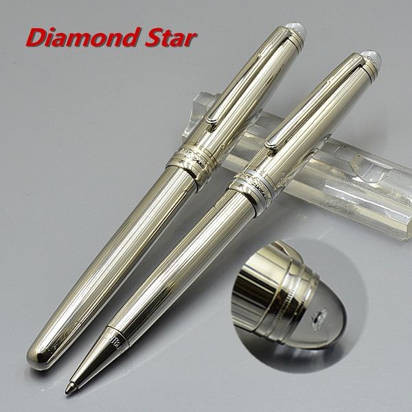 

New Luxury Meisterstek #163 Silver Ag925 Engrave Ballpoint pen Rollerball pens school office supply with Diamond Star top MB Brands gift Pen