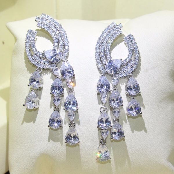 

2018 luxury temperament geometry drop earrings sparkling 925 sterling silver strip dangle pave 5a cz earrings for women brincos