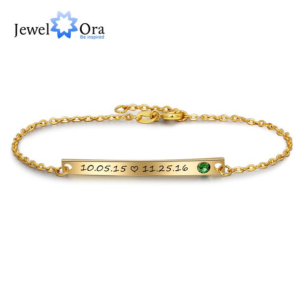 

personalized gift birthstone id braceles customize engrave name gold color bracelets & bangles for women (jewelora ba102104, Golden;silver