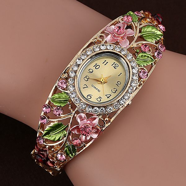 

women watch luxury ladies watches oval shell flower full diamond bracelet watch analog quartz wrist clock saati @f, Slivery;brown