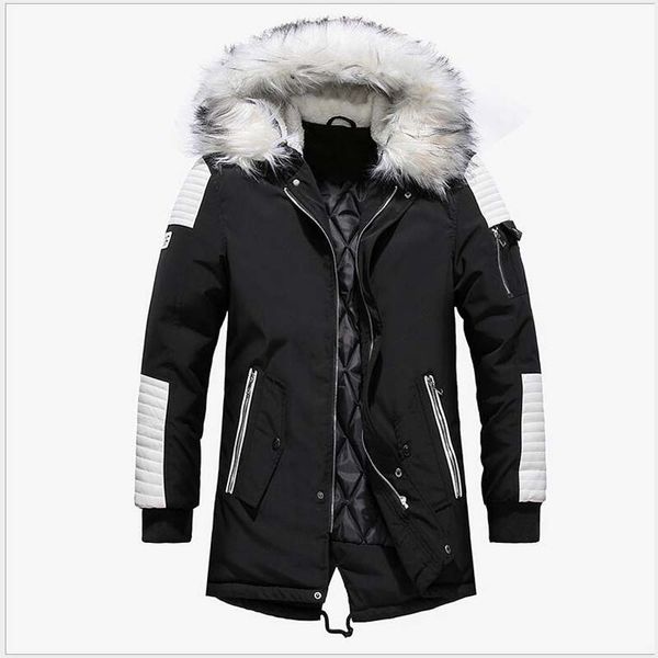 

new winter jacket men thicken warm parkas casual long outwear hooded collar jackets and coats men veste manteau homme hiver, Black