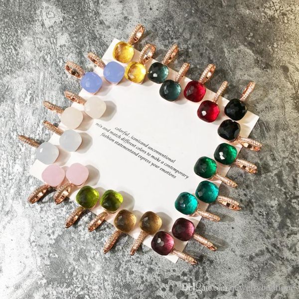 

2018 Top brass material paris design earring with nature jade and zircon decorate stamp logo charm stud earring with diamonds 18k rose gold