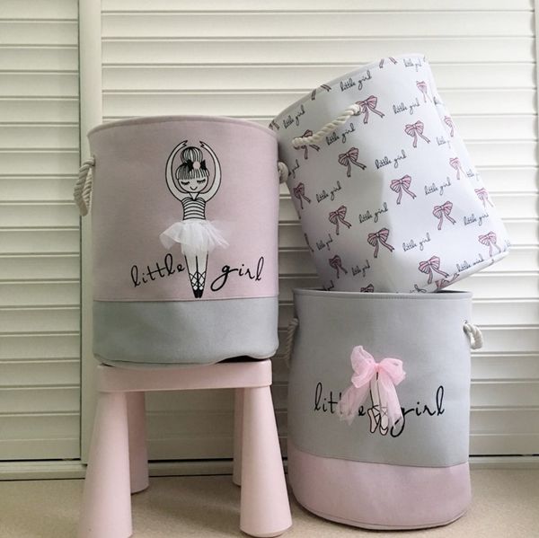 

35*40cm pink laundry basket for dirty clothes cotton ballet girl bow print toys organizer home storage & organization 10pcs
