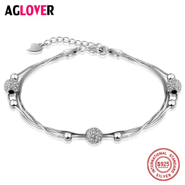 

925 sterling silver snake chain bracelet round beads charm woman bracelet fashion luxury female silver jewelry, Golden;silver