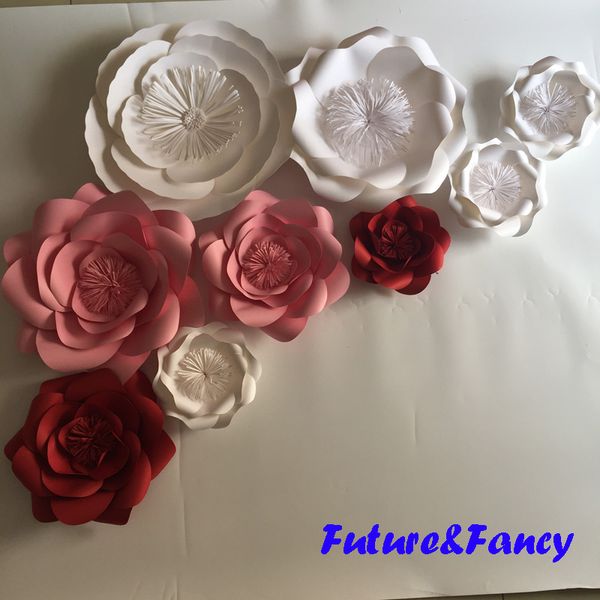 

9pcs set mix colors giant paper flowers for wedding backdrops bridal shower baby party decor flower centerpiece wrist corsage