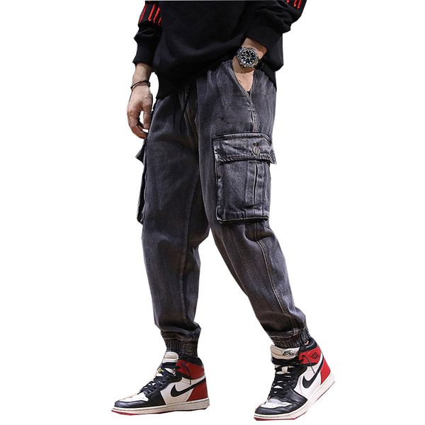 

2018 new men's denim pants autumn and winter new large pockets men's loose waist jeans pants size xs-xxl 3xl 4xl, Black