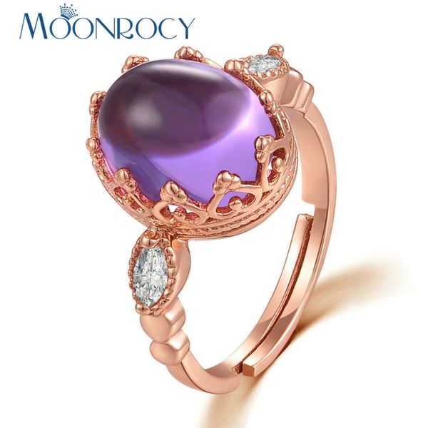 

moonrocy cubic zirconia rose gold color cz crystal purple opal ring oval jewelry wholesale for womens rings girls drop shipping, Golden;silver