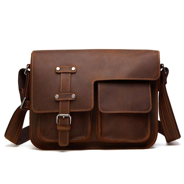 

fashion men genuine leather briefcase cowhide shoulder bag vintage 12" lapbag handbag crossbody