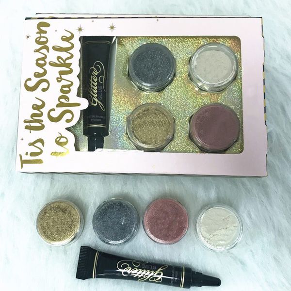 

HOT Makeup eyeshadow 4 colors LOOSE GLITTER AND GLITTER PRIMER SET Glitter Glue Tis The Season To Sparkle Set DHL shipping