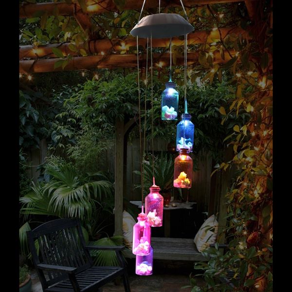 

solar panel wind chimes lamps (luck bottles) color changing glass solar light romantic solar power light mobile hanging lamp