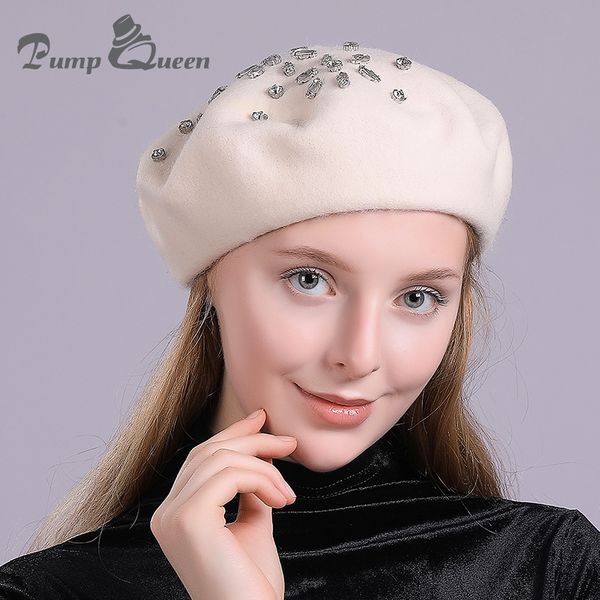 

pump queen women wool warm berets fashion cashmere knitted hats female diamond decoration vogue knitted berets, Blue;gray