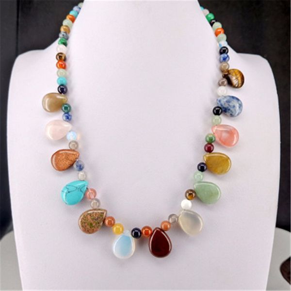 

druzy personality fashion natural crystal stone round beads string waterdrop pendant necklace colorful energy healing necklace, Silver