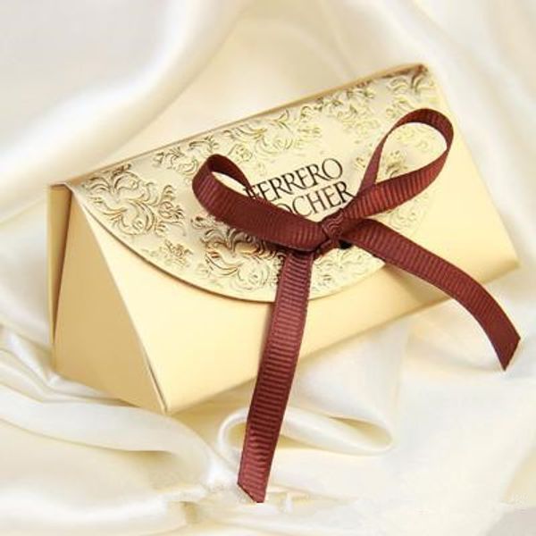 

Free shipping 100pcs Gold Wedding candy box gift box creative sugar sugar bag 2 wedding classic gift bag Ferrero Rocher boxed gold particle