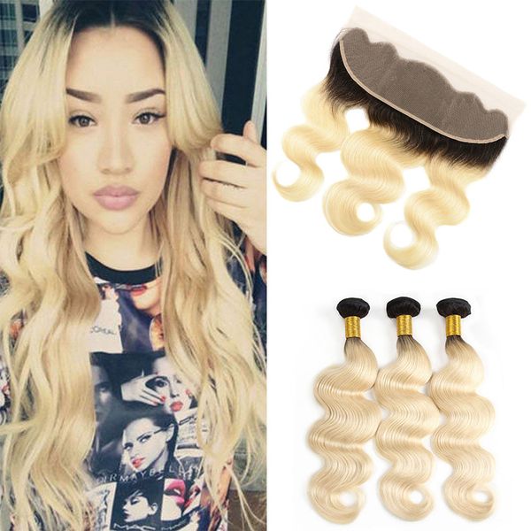 Brazilian Blonde Hair Weave With 13x4 Lace Frontal Closure 1b 613