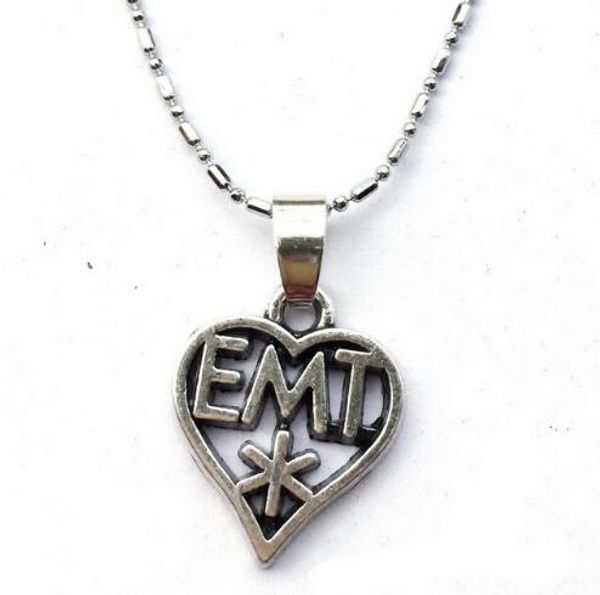 

10pc/lot heart shaped emt necklace-paramedic first responder paramedics emergency medical tech jewelry medical gifts new design, Silver