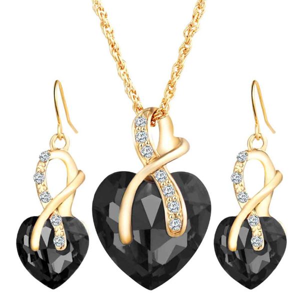 

new fashion 3 pieces/ set jewelry set crystal heart necklaces earrings with stones for women high quality, Silver
