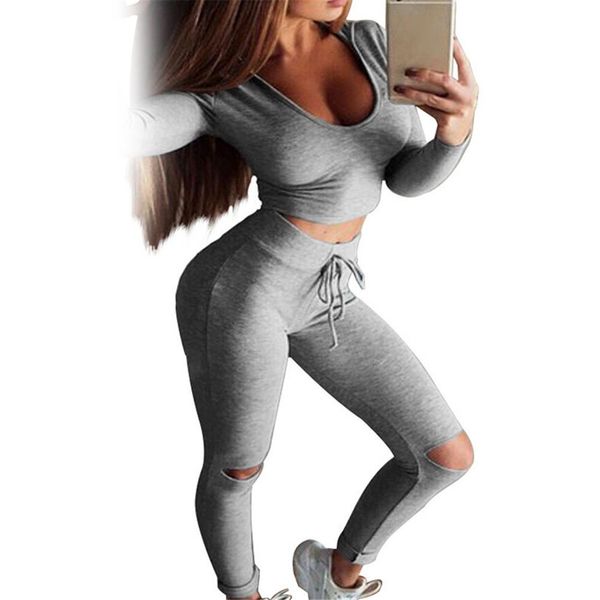 

2018 two piece sport suit women yoga set long sleeve crop and leggings yoga wear fitness track suit sportswear, White;red