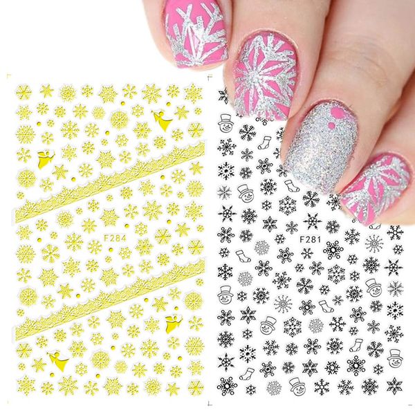 

4pcs/set snowflake nail sticker water sliders christmas watermark wraps for nails fashion 3d tip nail art accessories trf267-284, Black