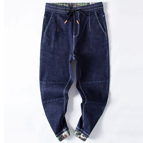 

punk style elastic waist full length blue jeans trousers runway slim racer biker jeans fashion hiphop skinny plus size 6xl