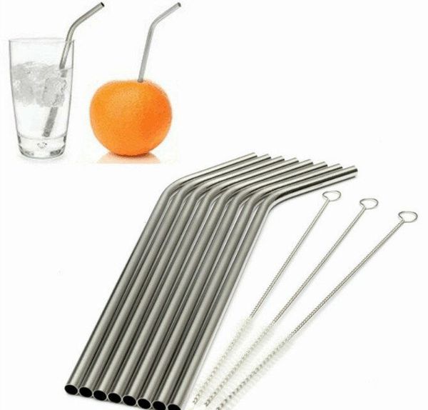 

dhl in stock stainless steel straws durable reusable metal 6mm*0.5 20oz straight crooked stainless steel drinking straws ing