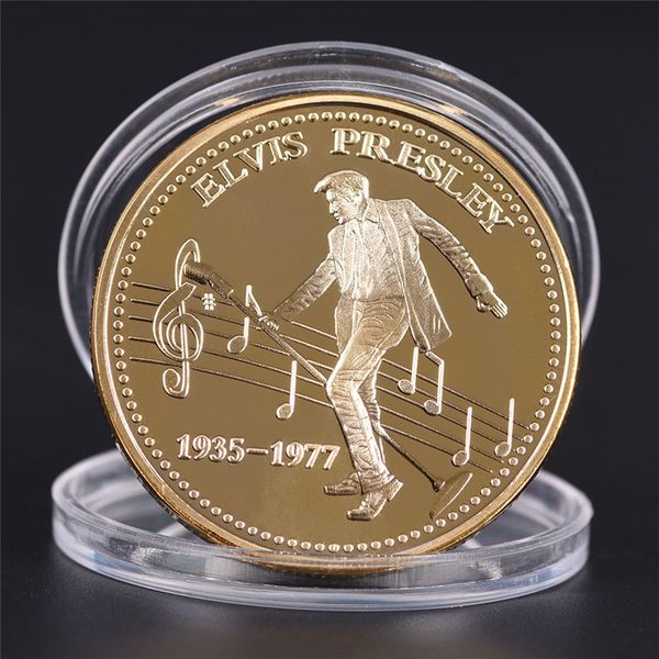 

elvis presley metal badge commemorative coin 1935-1977 the king of n rock roll gold replica coin collection gift