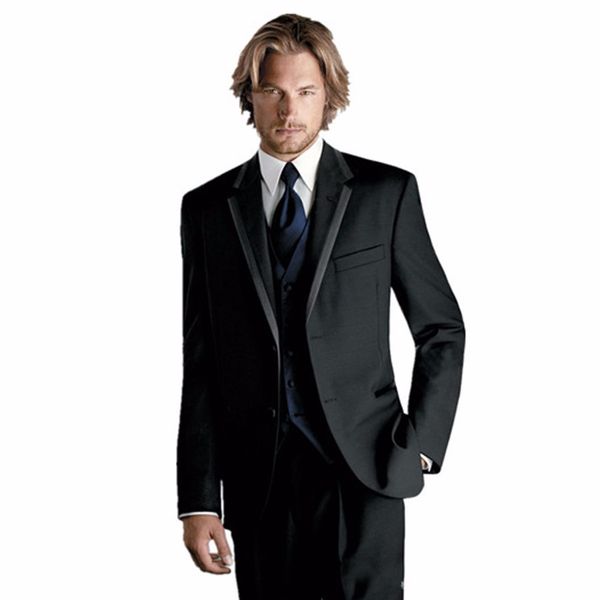 

custom made groomsmen notch lapel groom tuxedos black men suits wedding/prom man blazer/bridegroom(jacket+pants+vest+tie)m743, Black;gray