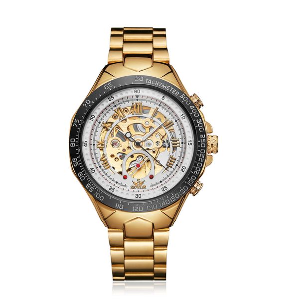 

SEWOR мужская нержавеющая сталь механические часы человек скелет наручные часы сов