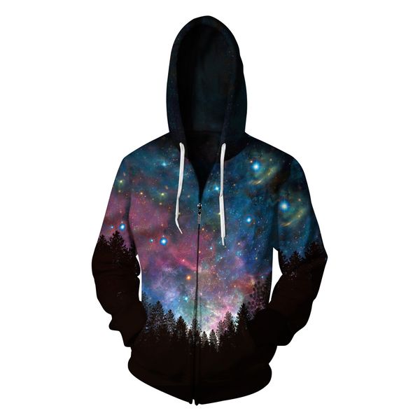 

men harajuku jacket galaxy space 3d zipper hoodie sweatshirt autumn pulover outwear plus size, Black