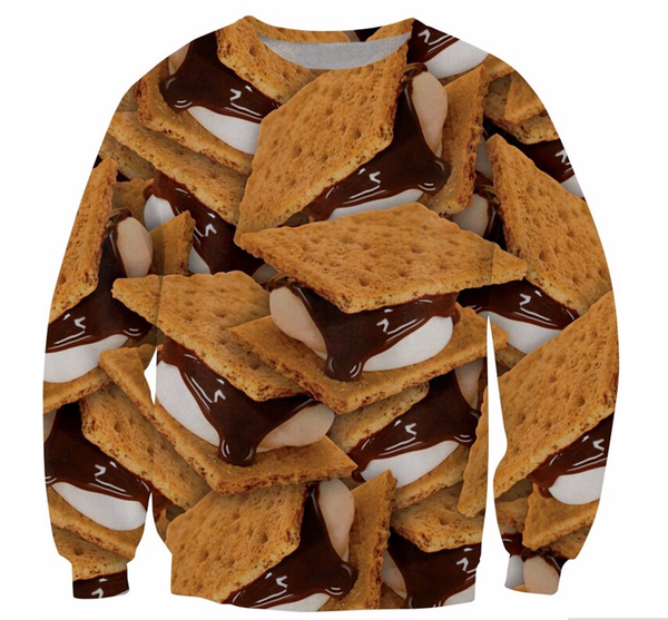 

wholesale-fashion womens/mens smores funny 3d print casual sweatshirt qq050, Black