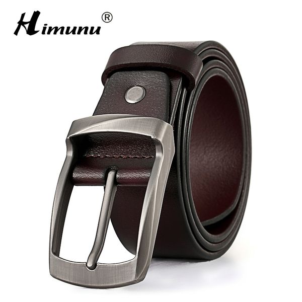 

himunu men belts enuine leather belt for men cowskin leather strap male vintage pin buckle belts for jeans, Black;brown