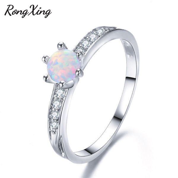 

rongxing shining round birthstone white fire opal rings for women white gold filled simple wedding bands valentine gifts rp0211, Golden;silver
