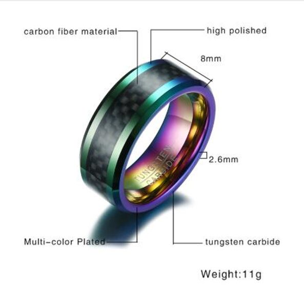 Bling Jewelry Black Tungsten in Fibra di Carbonio di Anello a Inserto 8mm Bling Jewelry Black Tungsten in Fibra di Carbonio di Anello a Inserto 8mm