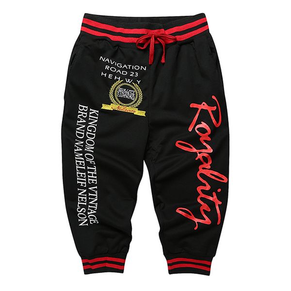 

новый 2018 весна лето повседневная письма печать пояса полоса дизайн досуг брюки человек бегун гарем теленка длина брюки мужчины, Black