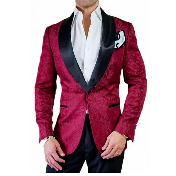 

mens floral pattern wedding 2 piece suit shawl lapel formal casual slim fit single breasted business suit grooms prom blazer, White;black
