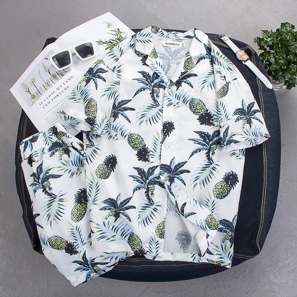 

turn-down collar full print shirts men 2018 summer loose style high street men's shirts, Black;brown